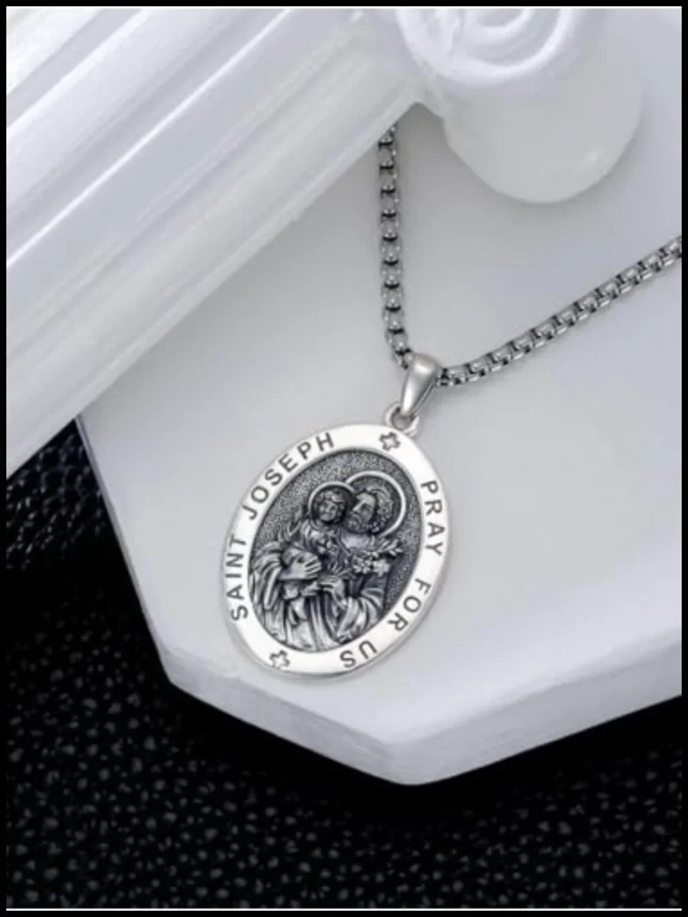 925 Sterling Silver St. Joseph Pendant Necklace with Stainless Steel Chain